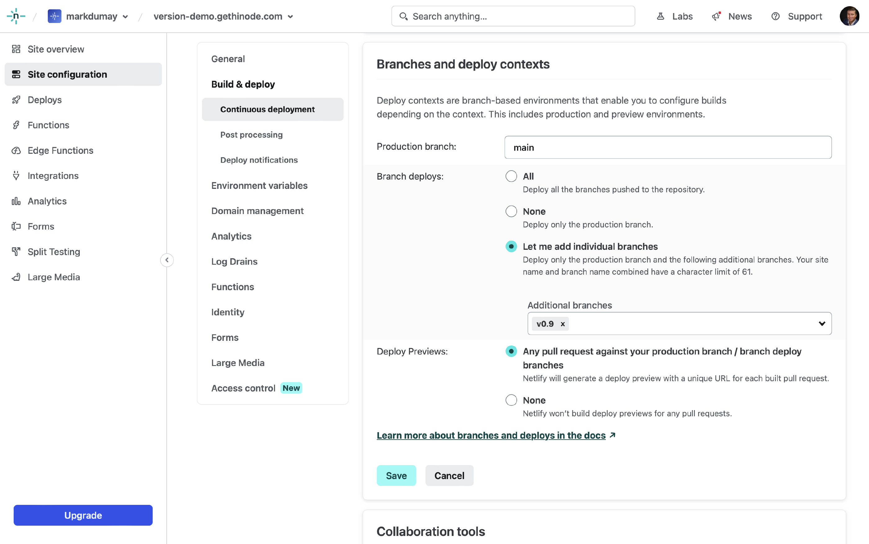 Configure Netlify branch deployment